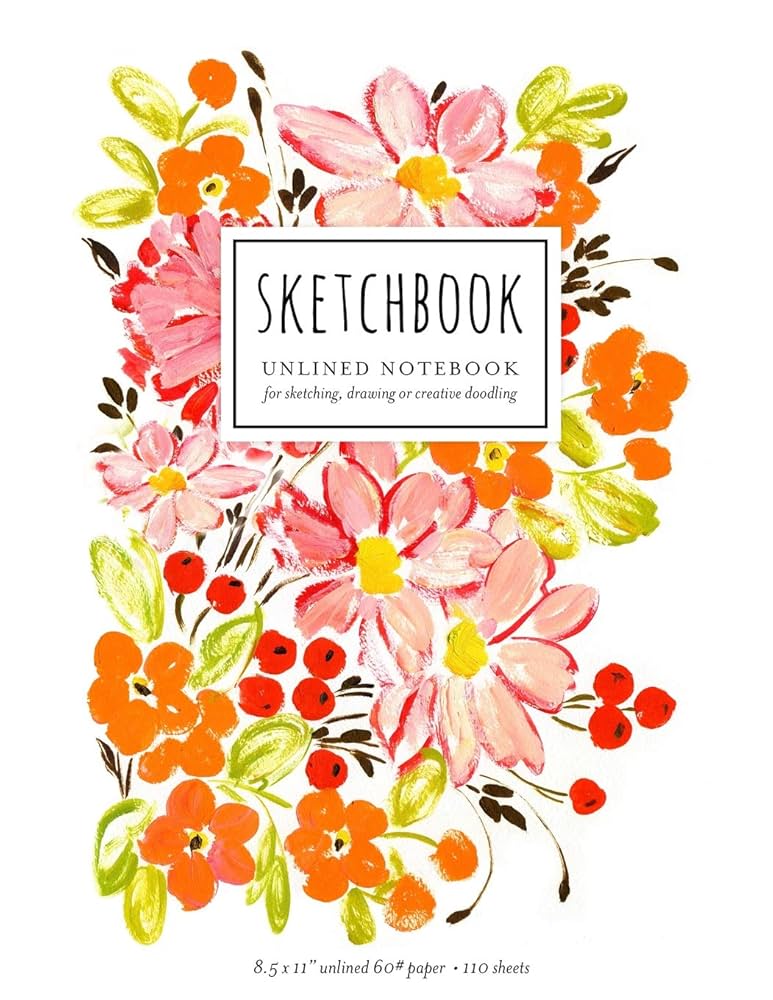 Sketchbook: Vintage Floral Unlined Notebook, 110 pages